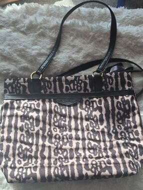 Coach Pink and Black Patterned Canvas Tote